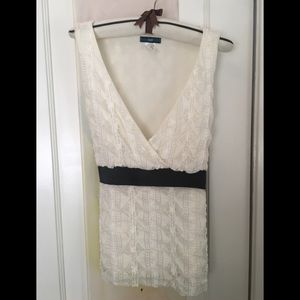 Beautiful ivory lace top with black satin tie XL